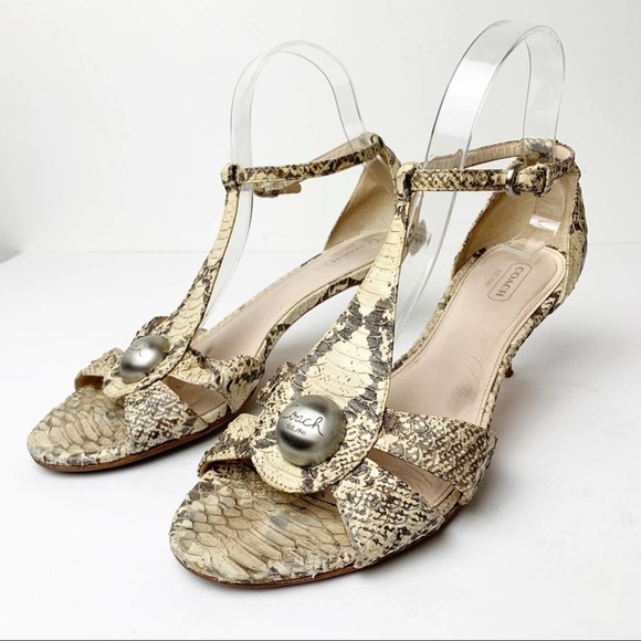 Coach Python Print Snakeskin Heels SZ 8.5 - Picture 1 of 10